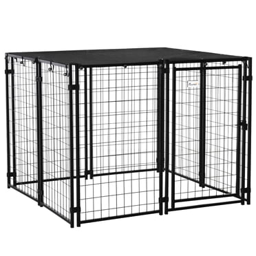 PawHut Enclos Extérieur pour Chien avec Couvercle Supérieur, Porte, Noir