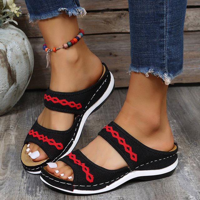 LSLJS Chaussures pour Femmes Mode Ajourées Tricot Crochet Fleur Confortables Talon Compensé Pantoufles Sandales, Pantoufles pour Femmes