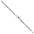 thumbnail image 2 of Bracelet Médical en Or Blanc 14K Forme Diamant Doux Émail Rouge Figaro Link ID, 2 of 3
