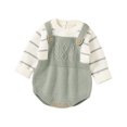 thumbnail image 1 of Chandail Rayé pour Bébé Fille Garçon 2025, Col Rond, Manches Longues, Combinaison, Vêtements Chauds Automne Hiver, Vert, 1 of 3