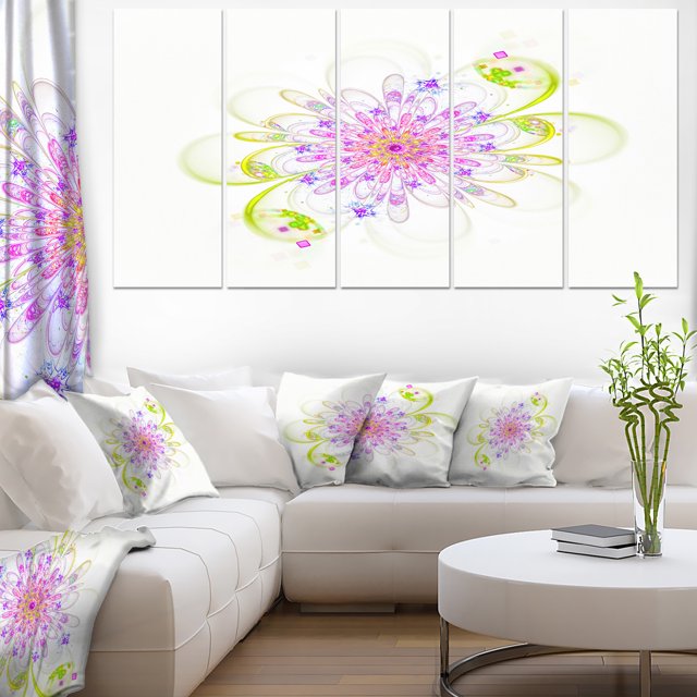 Purple Green Glowing Fractal Flower - Floral Canvas Art Print