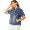 thumbnail image 1 of GRACE & GRANDEUR Women's Plus Size Short Sleeve Denim Jacket with Pockets, 1 of 6