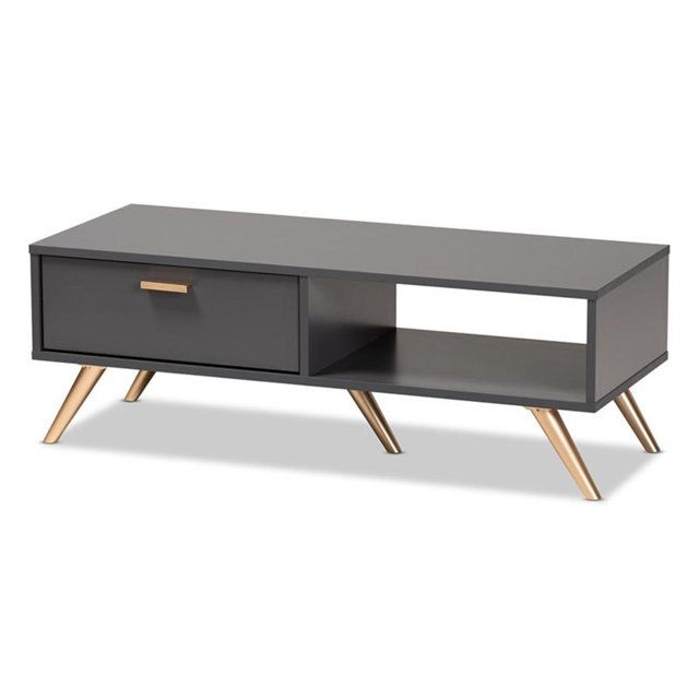 Baxton Studio Kelson Table Basse en Bois Fini Gris Foncé et Or
