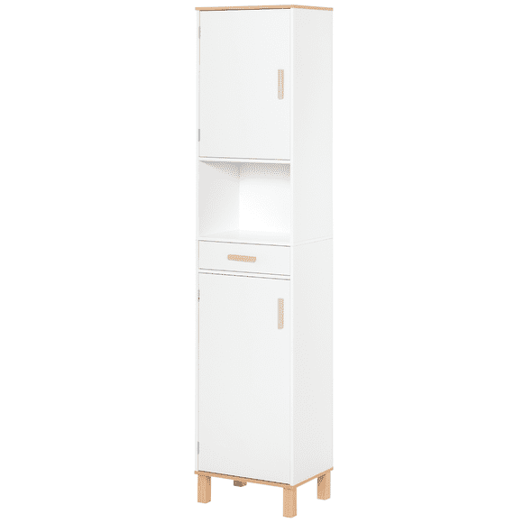 kleankin Armoire de Salle de Bain Haute et Mince Unité de Rangement avec Tablette Ajustable