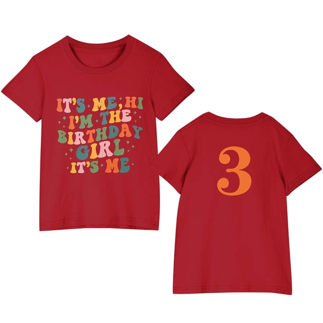 T-Shirt Confortable à Manches Courtes Décontracté pour Tout-Petit HVOBBTY, T-Shirt Imprimé d'Anniversaire pour Garçons et Filles Tout-Petits, Mode Col Rond, Haut à Manches Courtes Imprimé Rouge, 3 Ans
