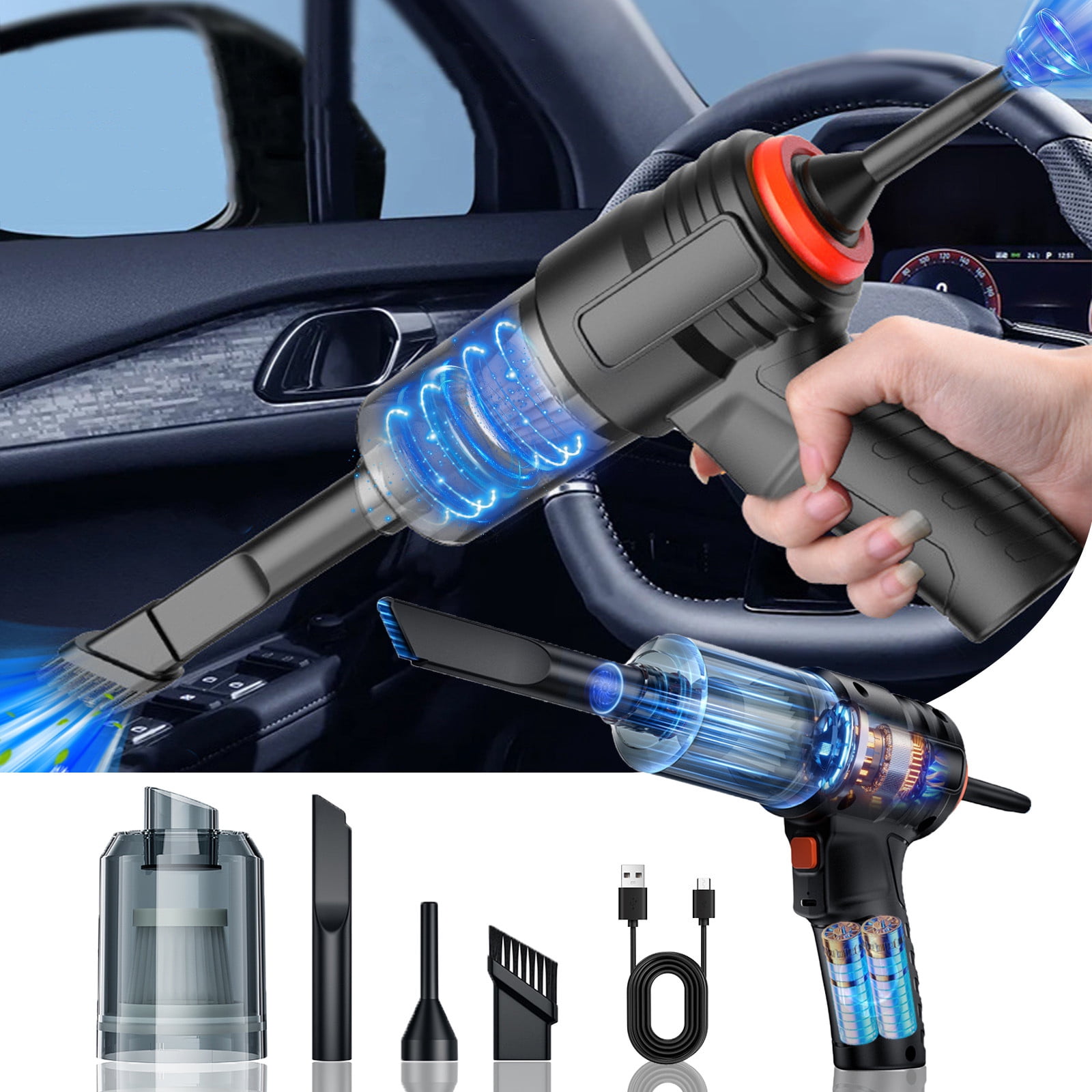 TopLLC Handheld Car Vacuum Cleaner Powerful Suction With Light Car Vacuum Cleaner Mini Dusts Buster With USB Portable Vacuum Cleaner Plastics Vacuum clean