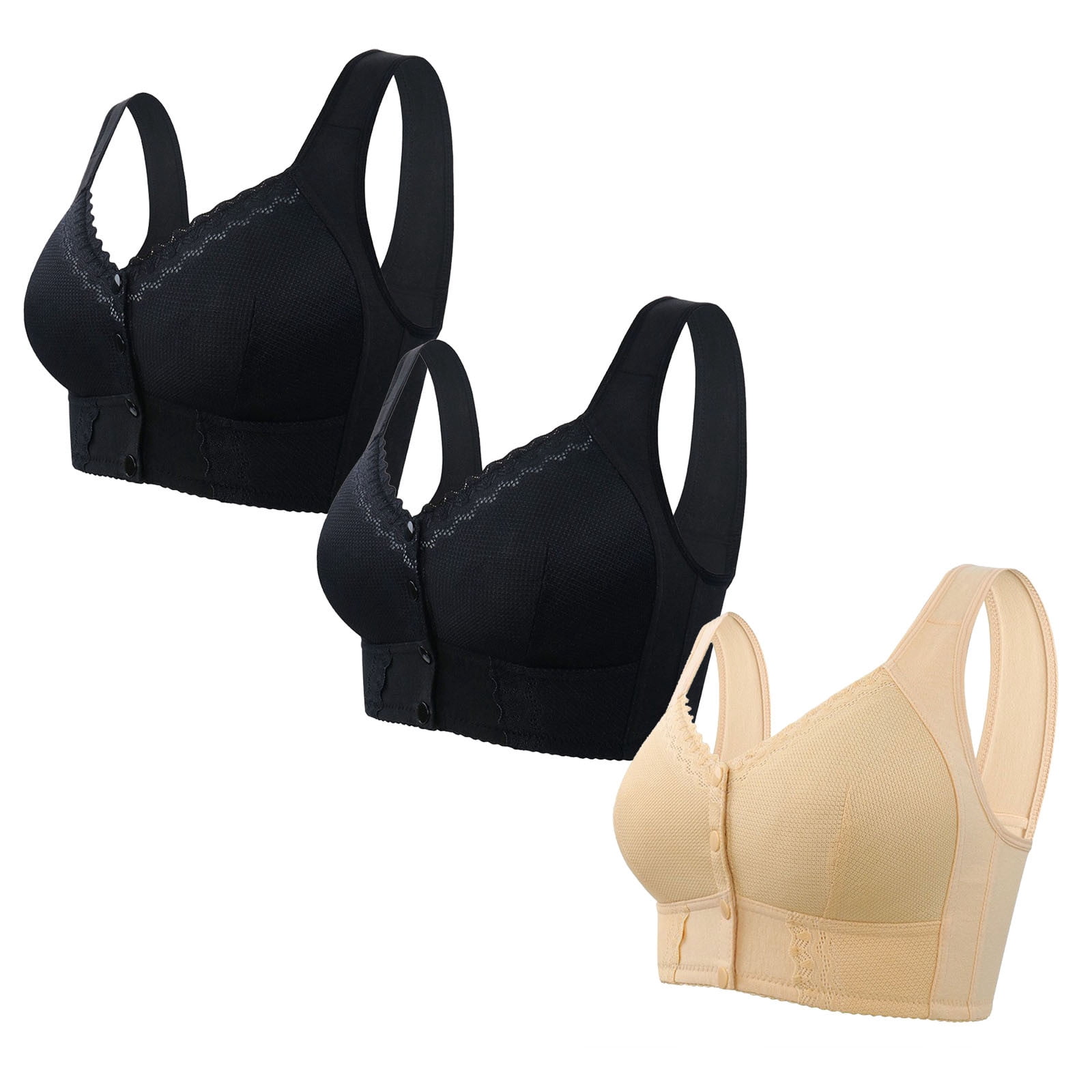 cfhntfmh 3pc Front Closure Bras for Women Mid Support Plus Size Bras Thin Wireless Bras Full Coverage T-Shirt Bralettes
