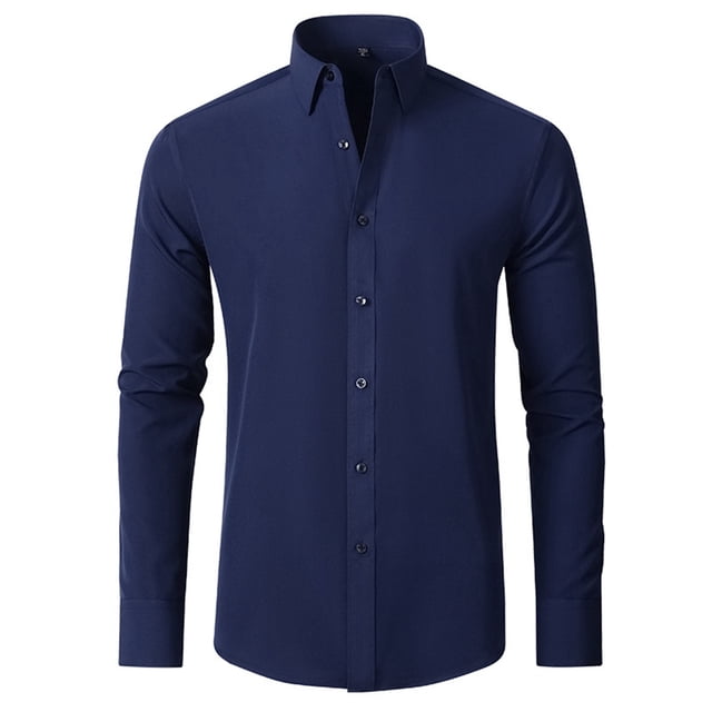 Chemises Habillées pour Hommes Coupe Ajustée à Manches Longues Unies à Boutons - Matériau Polyester Spandex, Extensible 4 Directions, Résistant aux Plis