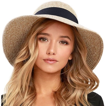 Sun Straw Hat for Womens Beach, UV UPF50 Travel Foldable Brim Summer UV Hat