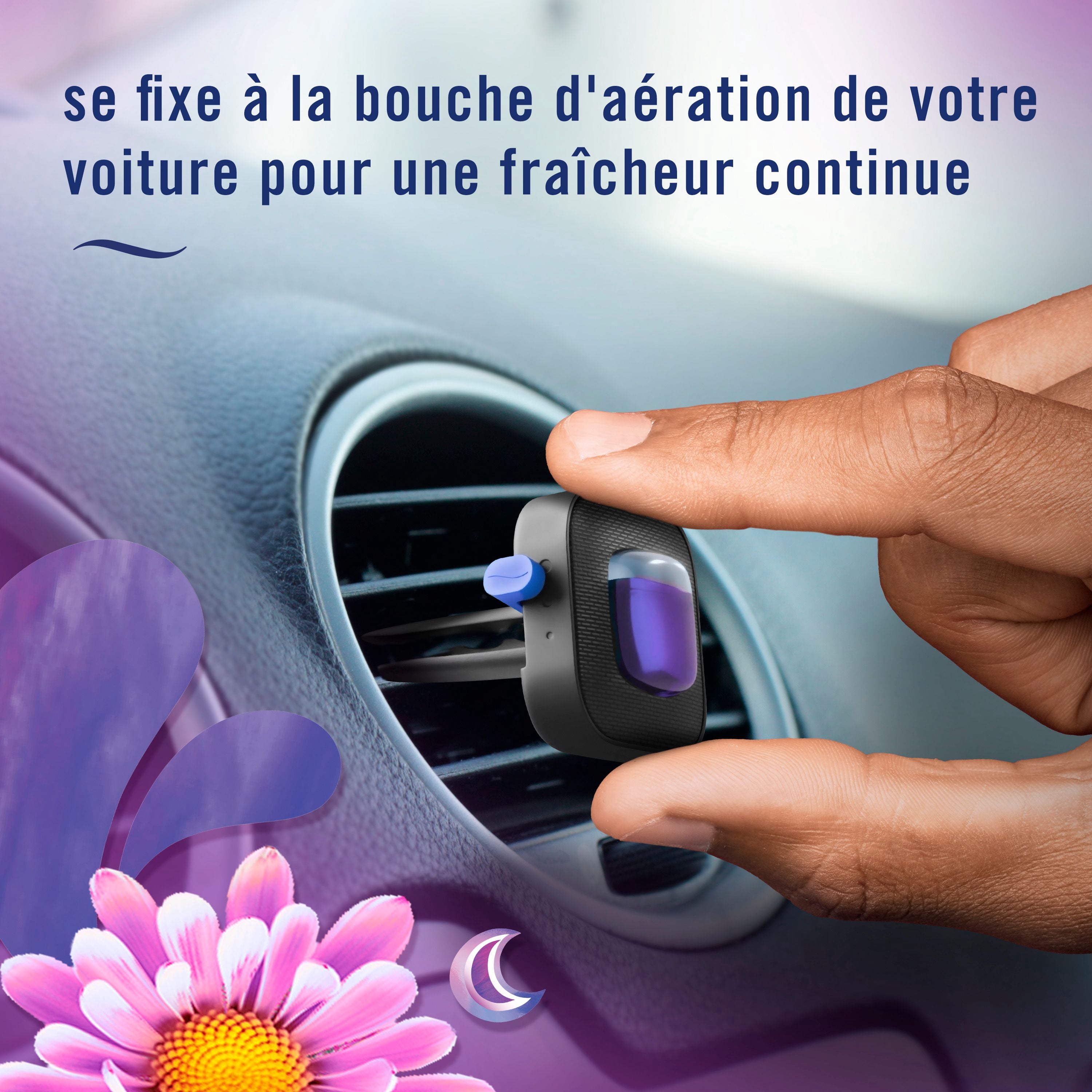 Febreze Assainisseur d'Air pour Auto, Pince pour Bouche d'Air d'Auto Anti-Odeurs, Parfum Gain Brise Nocturne, 2 Unités