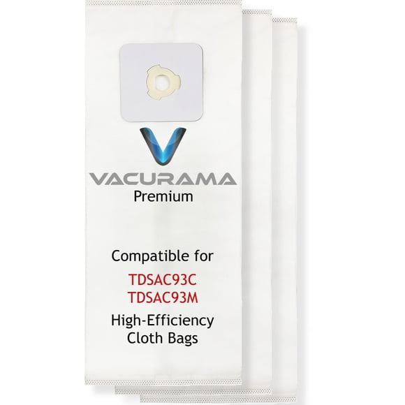 Vacurama Premium Central Vacuum Bags for CycloVac TDSAC93C, MVac TDSAC93M, TDSACM93, TDSAC53M, The Solution 600, 700 Central Vacs Brands - High Efficiency Cloth 3-Notch Opening (Set of 3 Bags)