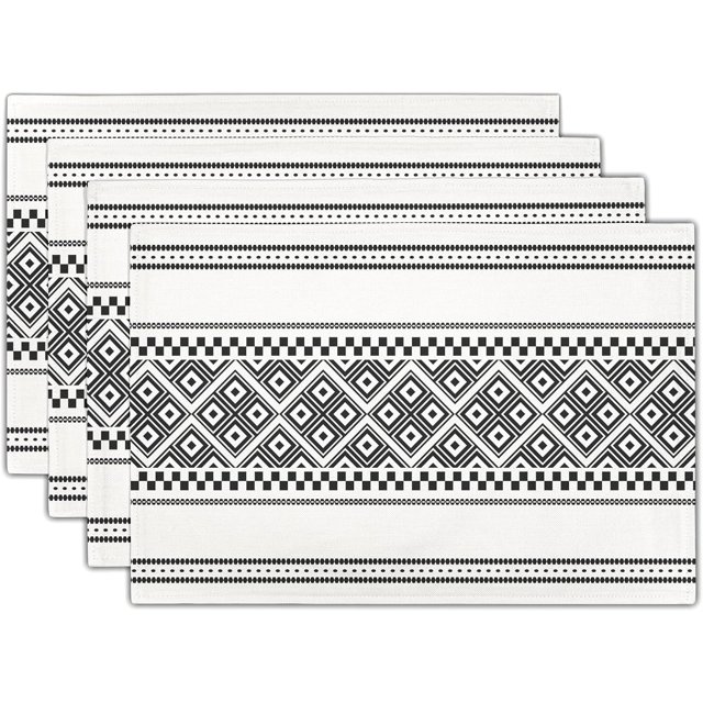 Placemats Black White Stripe Placemats Set of 4 Simple Geometric Place Mats Boho Farmhouse Linen Table Mat for Kitchen Dining Party Table Home Decoration Size 12x18 Inches