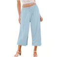 thumbnail image 1 of Yuyuzo Wide Leg Pants for Women High Waist Cotton Linen Drawstring Ruched Solid Color Boho Beach Trousers, 1 of 5