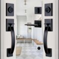 thumbnail image 1 of Front Double Door Traditional Style Keyed Entry Door Handleset with Lever Handle in Matte (Keyed and Dummy Set) MDHSTDBSETBR, 1 of 8