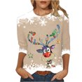 thumbnail image 2 of Hauts de Sortie pour Femmes Imprimé Décontracté de Noël Manches Trois-Quarts Col Rond Hauts pour Femmes en Liquidation, 2 of 4