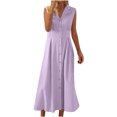 thumbnail image 1 of Amzcrzy Robes pour Femmes Couleur Unie Sans Manches Robes de Printemps Col en V à Boutons Robe d'Été Confortable Robe en Coton et Lin Tendance Col Rabattu Robes Maxi, 1 of 6