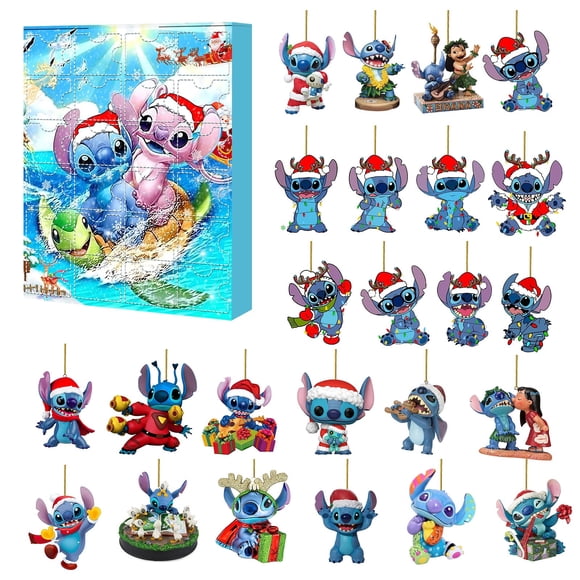 2024 Christmas Advent Calendar - S-ti-tch 24PC Funny Christmas Blind Boxes with Different Resin Action Figure Toys, Merry Christmas 24-Days Countdown Calendar Gifts