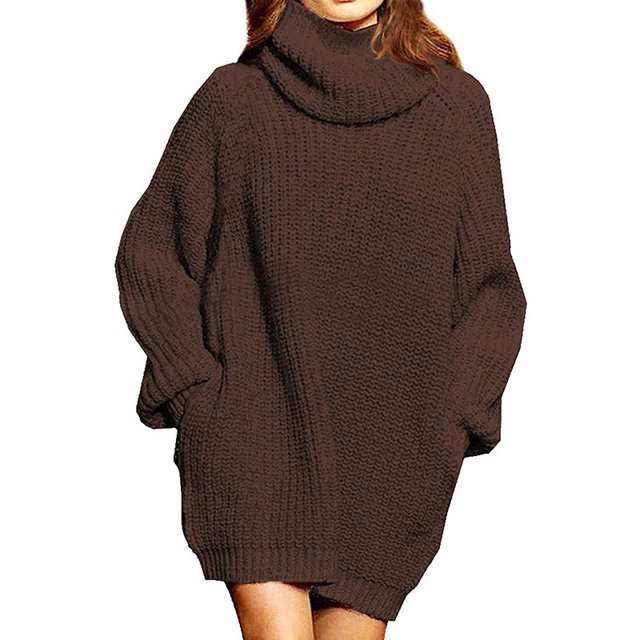 Robe Chandail Longue en Laine à Col Roulé Ample et Oversize pour Femme