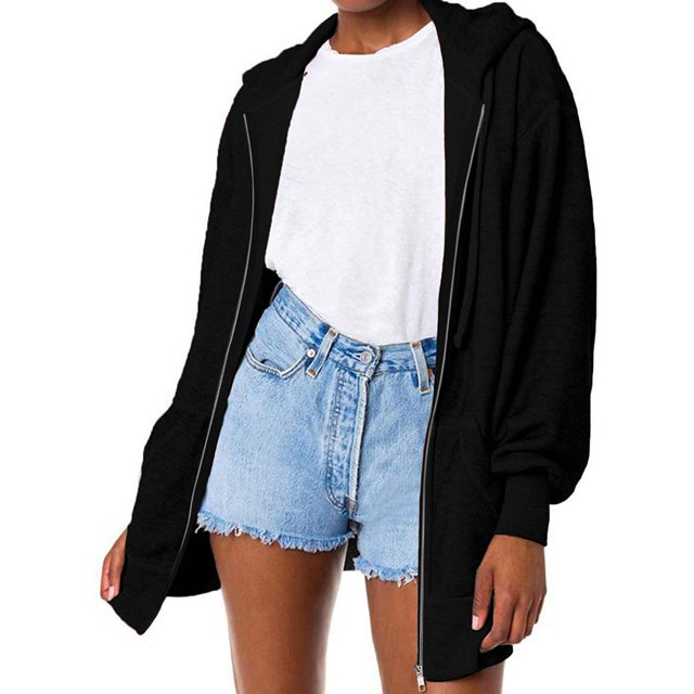 RKSTN Womens Sweatshirt Fashion Casual Slim Zipper Hoodie Solid Color Drawstring Fit Soft Tops with Pockets