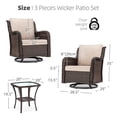 thumbnail image 2 of 360° Swivel Rocking Patio Chair Set, 3-Piece All-Weather Wicker Glider Chairs with 4" Thick Cushions & Coffee Table – Outdoor Furniture for Porch, Balcony, Deck – Blue / Apricot / Red, 2 of 8