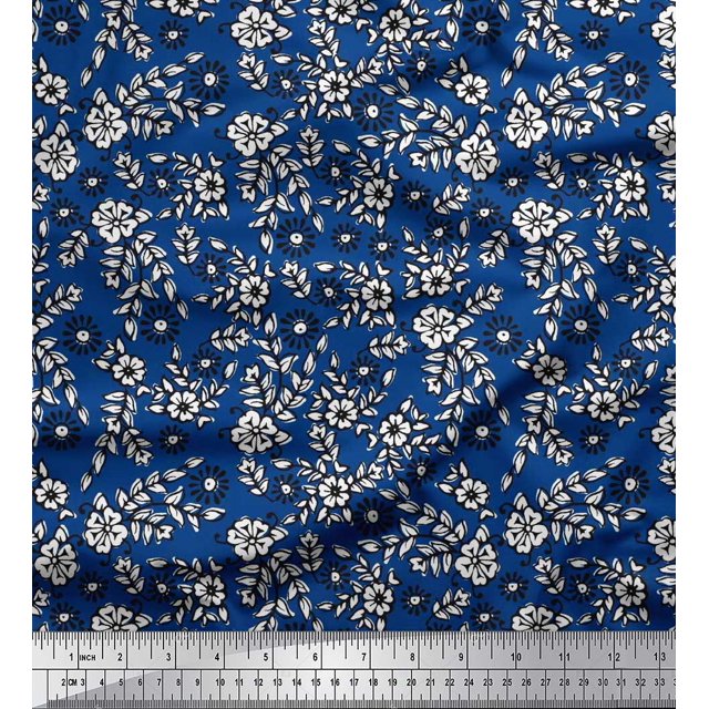 Soimoi Poly Georgette Fabric Leaves & Floral Block Print Fabric by The Yard 52 Inch Wide