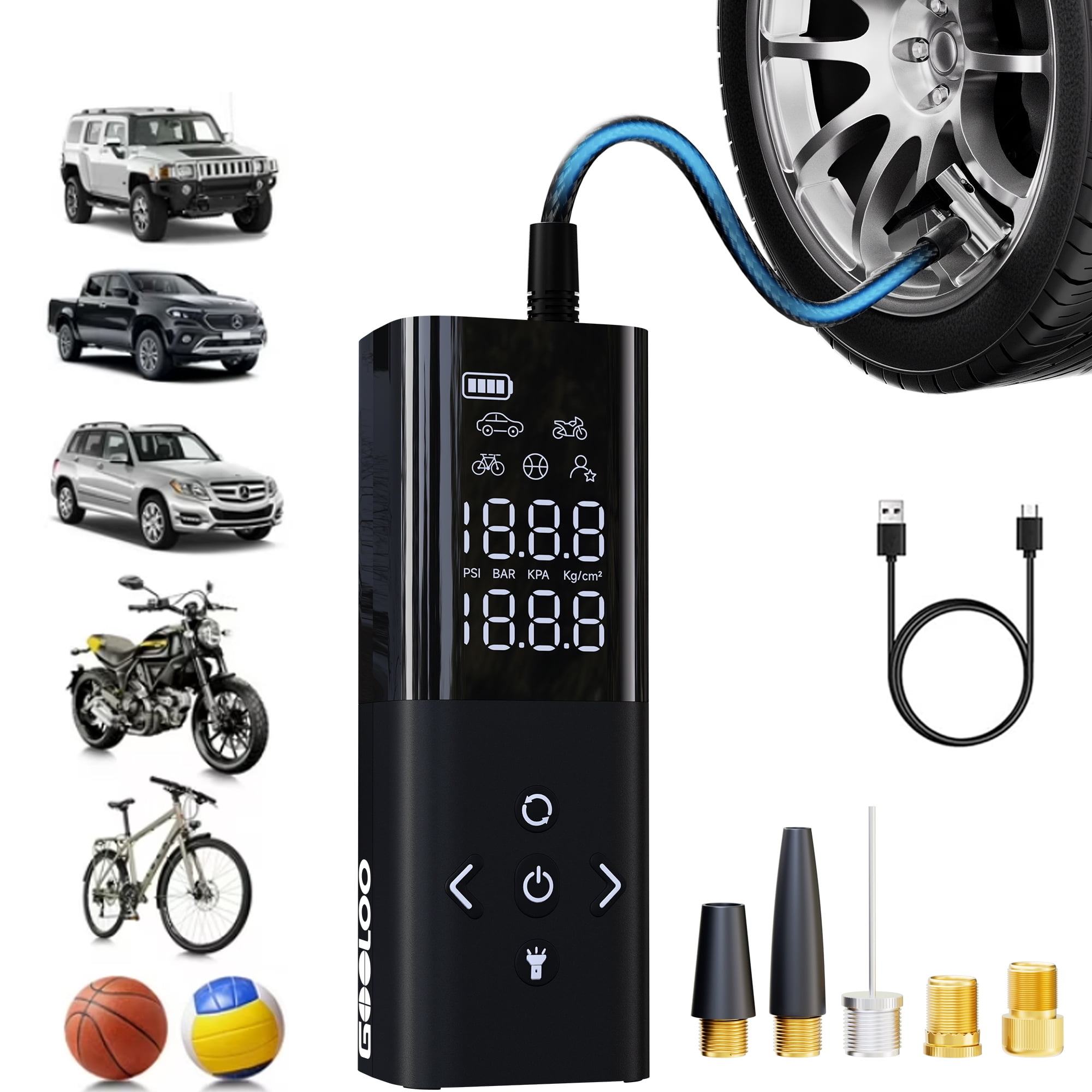 Gooloo Ap150 Tire Inflator Portable Air Compressor 4-150 Psi Tire Pump with Tire Pressure Gauge Auto-Shutoff Air Pump for Car Tires Bicycle Motorcycles Balls