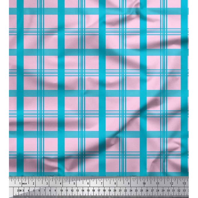 Soimoi Pink Heavy Canvas Fabric Check Check Decor Fabric Printed Yard 58 Inch Wide