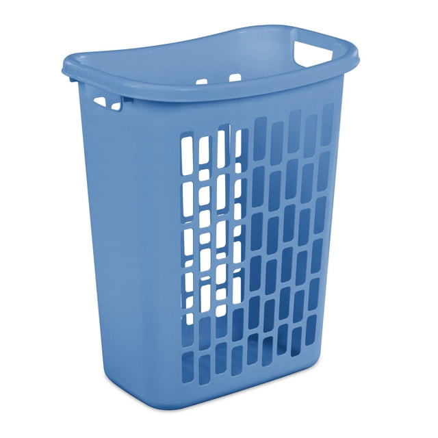 Sterilite Panier Rectangulaire Ouvert en Bleu Pôle Nord avec Capacité de 1,8 Boisseau et Profil Mince, Doté de Poignées Traversantes Intégrées et d'Un Motif de Trous Rectangulaires Moderne pour la ventilation, Idéal pour le Rangement et le Transport des Vêtements dans la Buanderie.