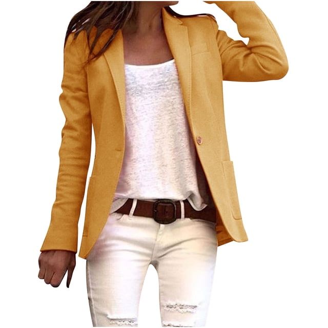 Pompotops Femmes Décontracté Mode Couleur Unie Manches Longues Veste Ajustée Complet Liquidation