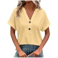 thumbnail image 1 of Dealovy Womesn Tops Summer Casual V Neck Buttons T-Shirts Short Sleeve Solid Color Loose Fitted Tees, 1 of 7