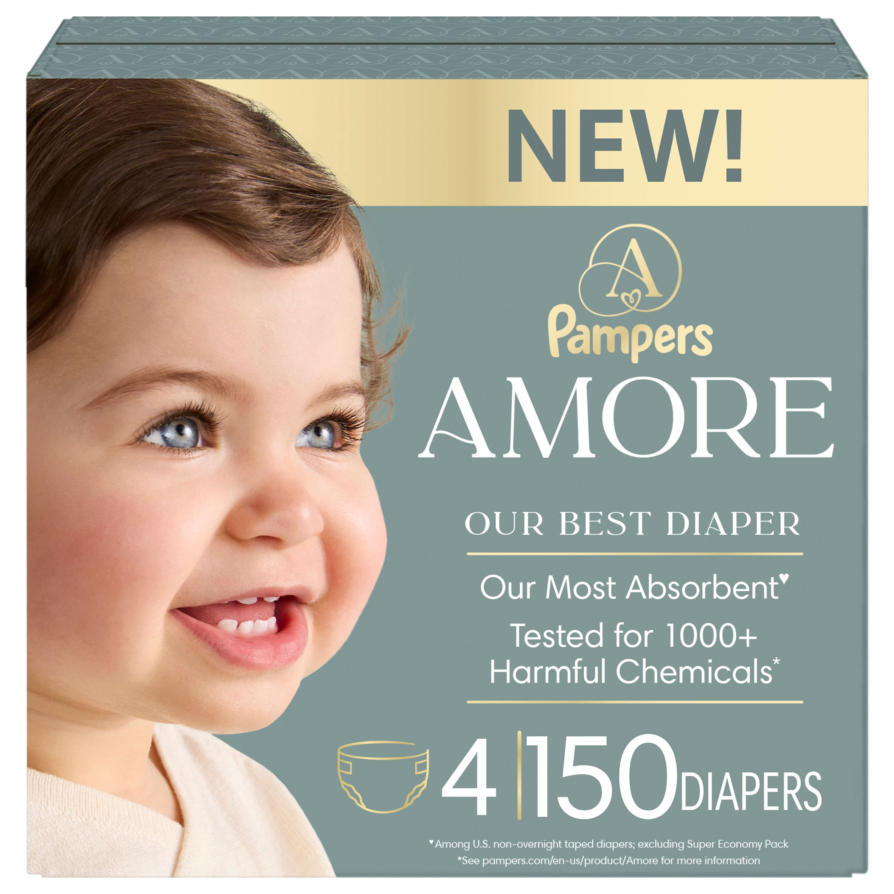 NEW Pampers AMORE, Size 4, lbs (15-34 lbs), 150 Count, Our Best Diaper