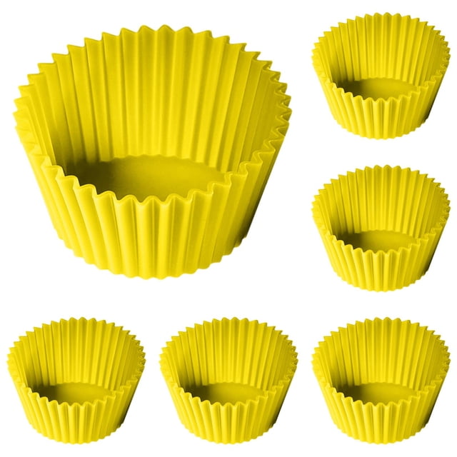6 Pcs Reusable Silicone Cupcake Baking Cups, Food-Grade Silicone Kitchen Utensils for Baking, Non-stick Muffin Liners, High-temperature Resistant, For Holidays Parties and Festive Baking (Yellow)