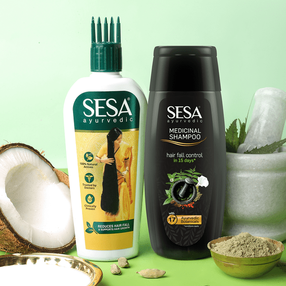 Sesa Ayurvedic Medicinal Hair Care Kit for Hair Fall Control and Hair Growth | Ayurvedic Hair Oil - 200ml & Medicinal Shampoo - 200ml
