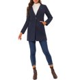 thumbnail image 2 of INSPIRE CHIC Women's Half Lapel Long Sleeves One Button Winter Mid-Length Overcoat S Navy Blue, 2 of 5