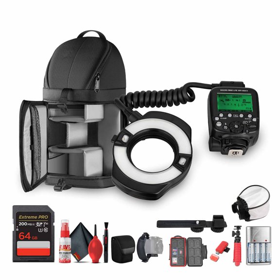Canon MR-14EX II Macro Ring Lite Flash Ensemble avec TTL Autoflash, Double Tubes, Carte 64 Go, Sac à Dos, Diffuseur, Support (Modèle International)