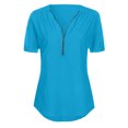 thumbnail image 4 of Débardeurs pour Femmes Chemises d'Été à Manches Courtes pour Femmes Fermeture Éclair Tunique Décontractée Col en V Blouse à Manches Roulables Hauts Débardeurs pour Femmes en Liquidation, 4 of 6