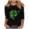 thumbnail image 2 of Meichang Hauts pour Femmes Tendance Manches 3/4 Liquidation, T-Shirts de la Saint-Patrick Porte-Bonheur Imprimé Trèfle à Quatre Feuilles T-Shirts Col Rond Chandail Coupe Ample Décontracté Hauts de Vacances, 2 of 4