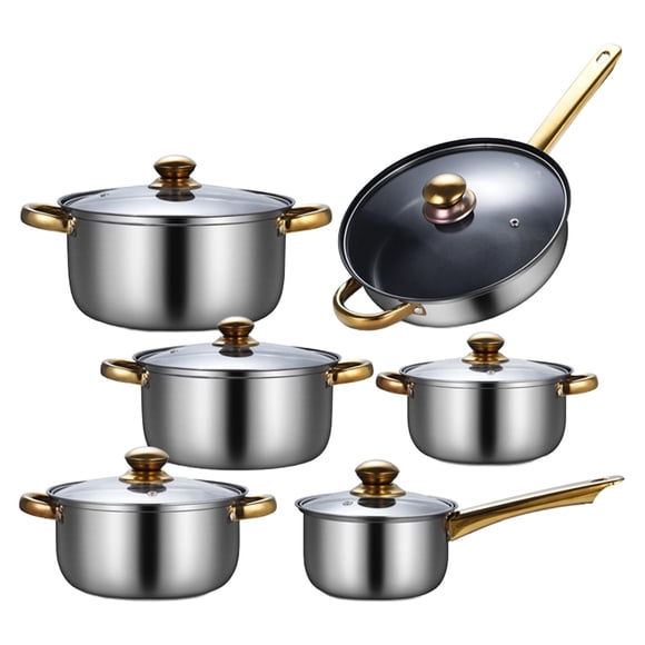 Guardoinrt 6Pcs Stainless Steel with Glass Lid Pot Soup Cooking Set Kitchen for Kitchen Pans with soup pot