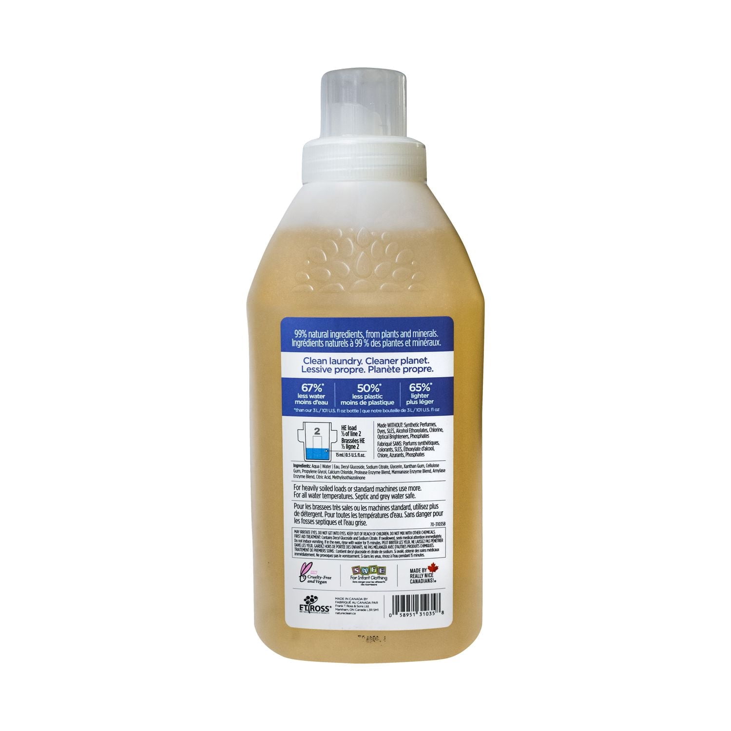 Détergent à lessive liquide concentré 99 % naturel Nature Clean non parfumé, 1 l, 66 brassées