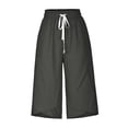 thumbnail image 4 of AherBiu Womens Capris for Summer Cotton Linen High Waisted Drawstring Cropped Pants Loose Lounge Capris Trousers, 4 of 6