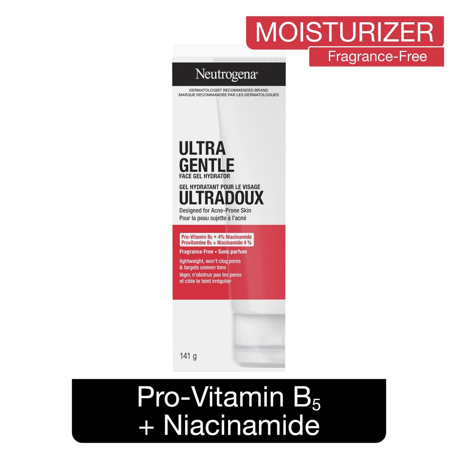Gel hydratant ultradoux pour le visage Neutrogena, crème pour peaux sèches, niacinamide, vitamine B5, sans parabènes, non comédogène