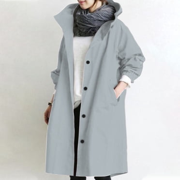 lcziwo Aubaines de Liquidation du Jour Manteaux Trench Longs à Capuche pour Femmes Anoraks Coupe-Vent Grande Taille Surdimensionné Ample Long Manteau de Pluie pour Femmes 2024 Automne Léger Élégant Manteau Vert Armée,G