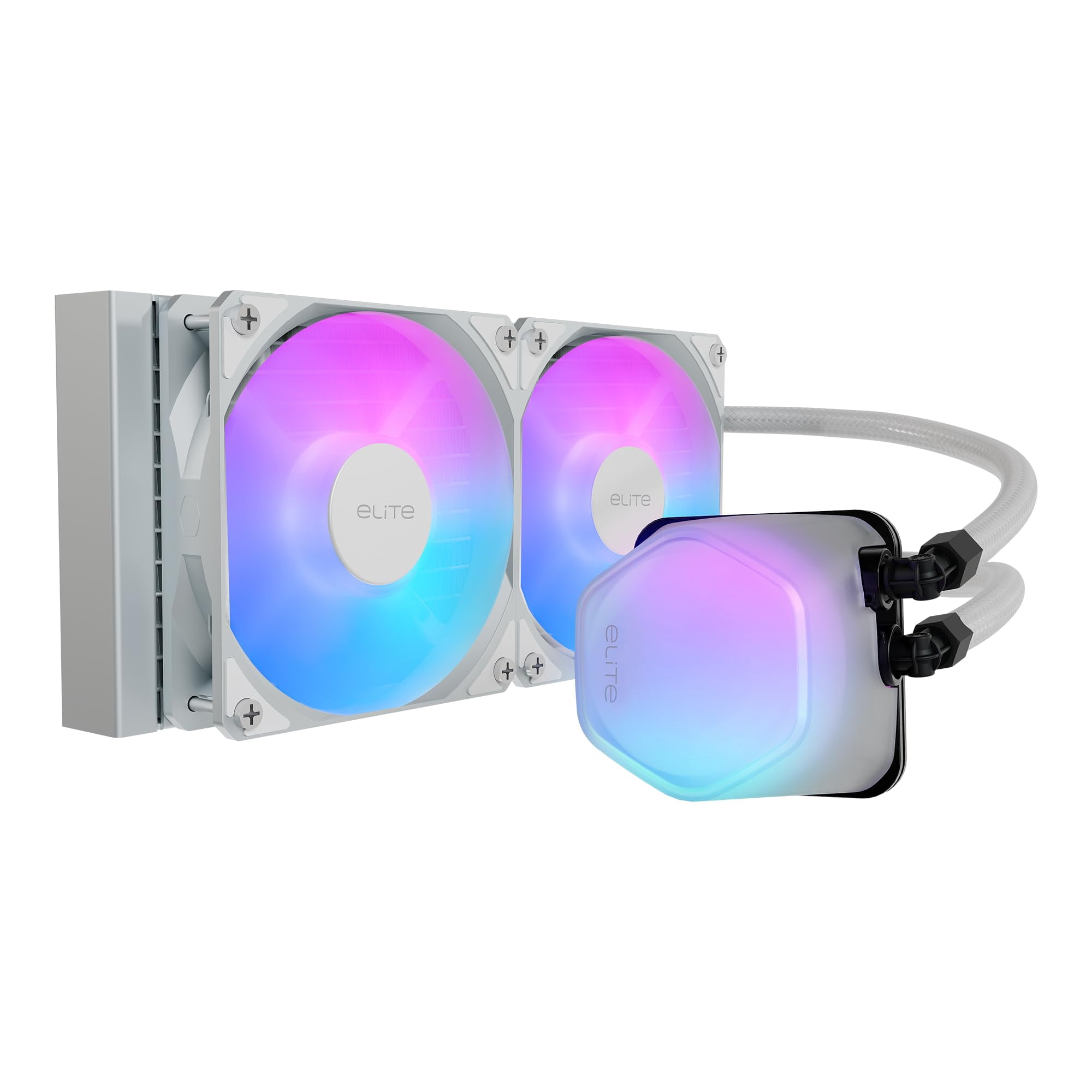 Cooler Master 240 Elite Liquid White CPU Liquid Cooler, Dual-Chamber Pump, Customizable aRGB Lighting, Maintenance-Free, AMD Ryzen 9 AM5|4, Intel Ult