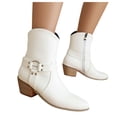thumbnail image 1 of Womens Mens Cowboy Boots Classic Leather Buckle Pointed Toe Chunky Heels Wide Mid Calf Cowgirl Riding Work Booties, 1 of 7