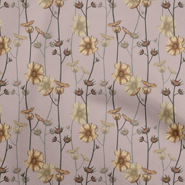 oneOone Tissu Flex Coton Brun Fauve Floral Rétro Projets de Couture Tissu Imprimé au Mètre 40 Pouces de Large