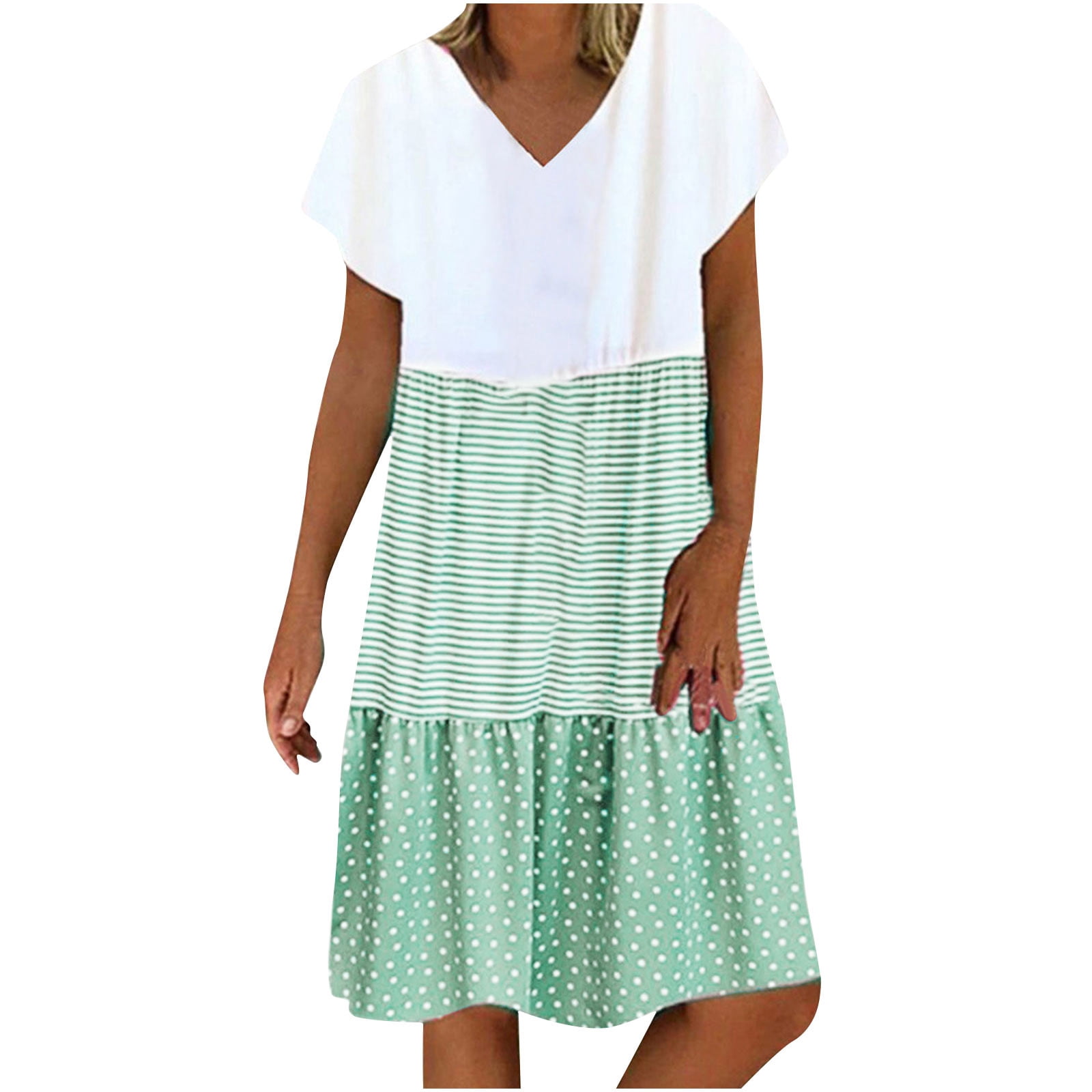 QIPOPIQ Robes pour Femmes Robe Midi à Manches Courtes à Étages Tendance Aguichant Décontractée Robes Robe d'Été Sans Manches Col Rond Unie Robe à Fente Offres 2023