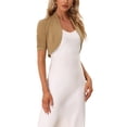 thumbnail image 4 of INSPIRE CHIC Women's Shrugs Open Front Bolero Ruched Short Sleeves Cropped Cardigan XS Camel, 4 of 6