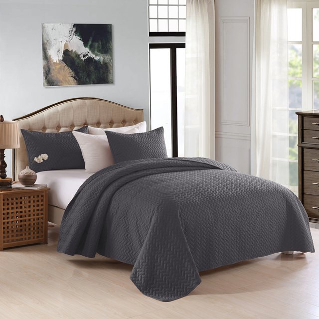 JML Quilt Set King 3 Piece Coverlet, Microfiber Embossed Bedspread with 2 Shams,92"x104"
