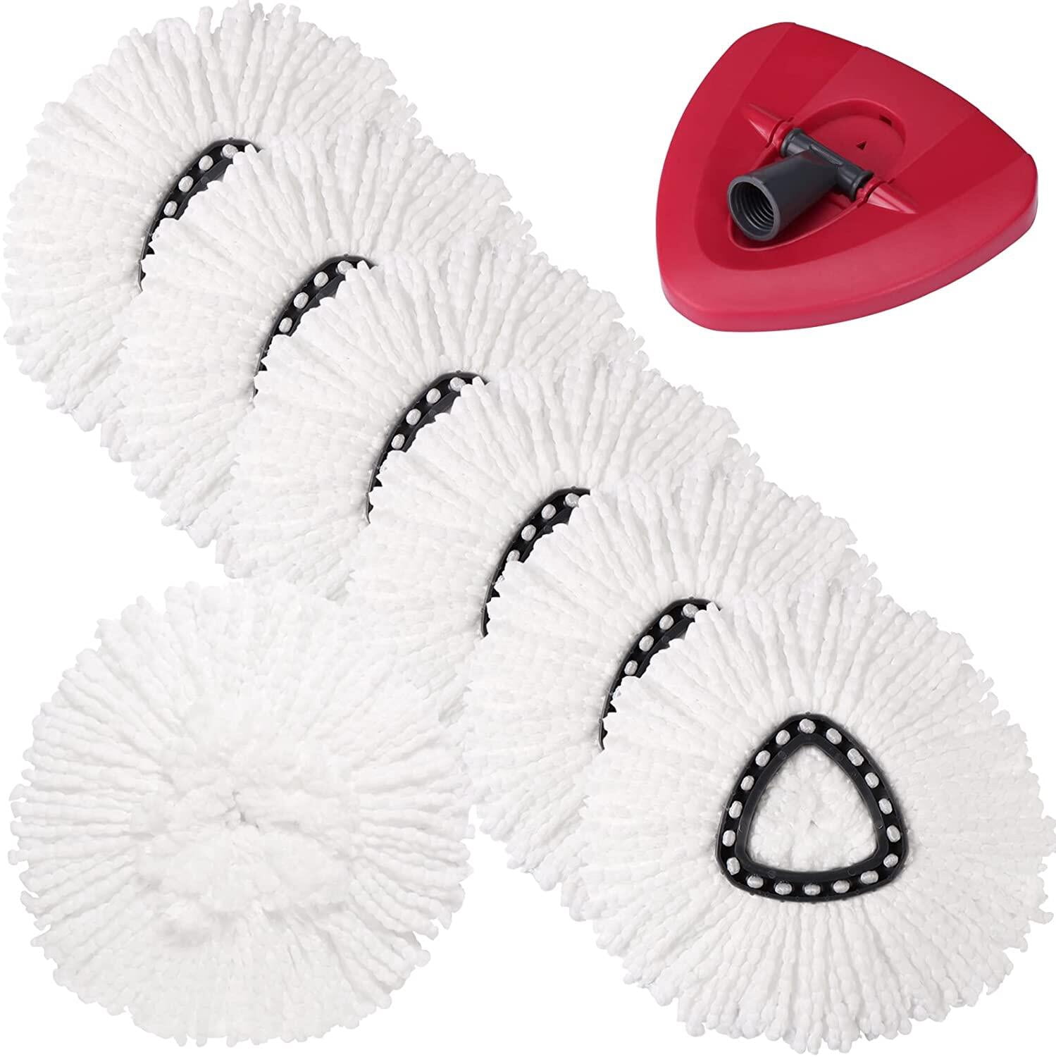 6 Pack Easy Wring Spin Mop 1 Rotating Mop Base With Triangle Spin Mop, Microfiber Mop Easy Cleaning Floor Head Mop