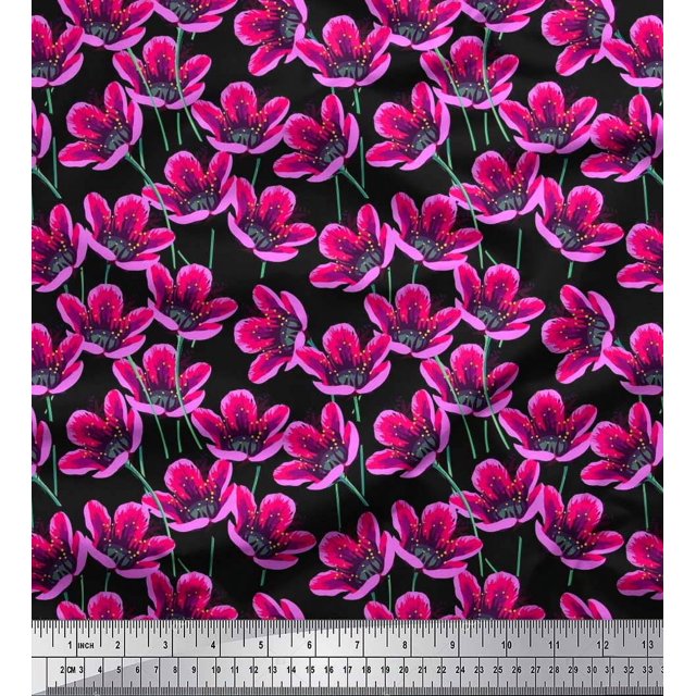 Soimoi polyester Crepe Fabric Artistic Floral Fabric Prints By Yard 42 Inch Wide